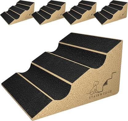 Dog Steps – Soft Grip Carpet Pet Ramp, Grooved Safety Step for Confident Climbing, Natural Cork Ramp for Dogs, Cats & Small Pets Mobility Assist (Pack of 5)
