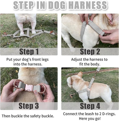 Soft Leather No Pull Dog Harness - Adjustable Step in Dog Harness with Rose Gold Heavy Duty Metal Buckle, Freedom Nylon Dog Halter Vests for Small Medium Large Dogs Easy Walking Training XS, Grey