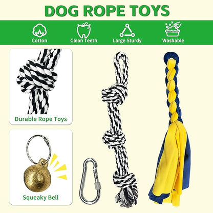 Tether Tug Outdoor Dog Toy, Interactive Exercise Game in Yard, Tether Tug with 2 Rope Toy and Bell for Large Medium Small Dog, Pull Chase and Tug of War