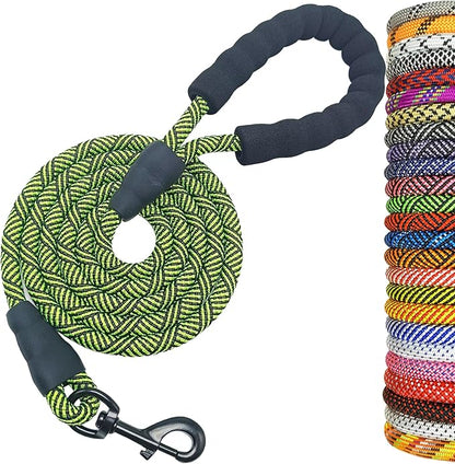 MayPaw Heavy Duty Rope Dog Leash, 6/8/10FT Nylon Pet Leash, Soft Padded Handle Thick Lead Leashes for Large Medium Dogs Walking Training Jogging (Green Black, 1/2" * 6')