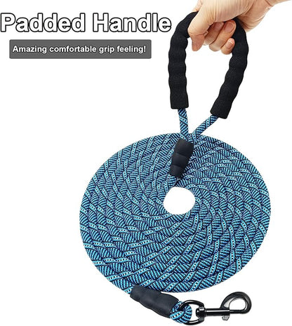 MayPaw 30ft Long Rope Dog Leash, 3/6/8/10/12/15/20FT Dog Lead Recall Training, Soft Padded Handle Thick Nylon Pet Leash for Large Medium Dogs (30ft * 1/2", Blue Black)