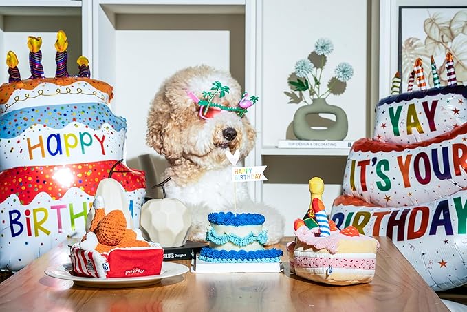 PAWTY Birthday Bone Dog Toy - Funny Interactive Tug Rope Squeaky Dog Birthday Gift - Plush Pink Bone Toy for Small Medium Dogs - Dog Birthday Party Supplies