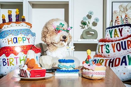 PAWTY Birthday Bone Dog Toy - Funny Interactive Tug Rope Squeaky Dog Birthday Gift - Plush Pink Bone Toy for Small Medium Dogs - Dog Birthday Party Supplies