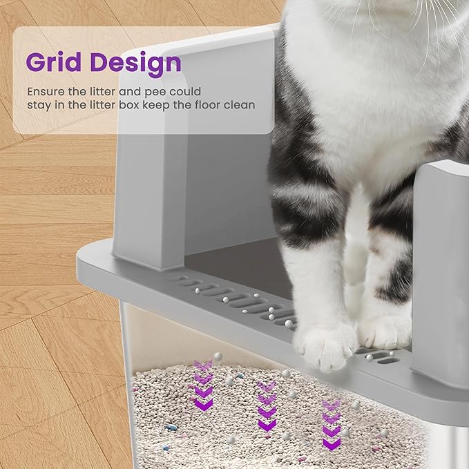 【No Sifting】 Tiuubt XXXL Stainless Steel Litter Box for Cats, 28''x20''x12'' Extra Large Metal Litter Box with High Sided Lid, for Big Cats, Multi-Cat Household, Non-Sticky & Easy to Clean