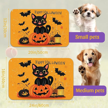 Halloween Cat Pet Feeding Mat, Absorbent Dog Bowl Pad, Quick Dry with Anti-Skid Bottom, Indoor Pet Accessories – 16x24 Inch