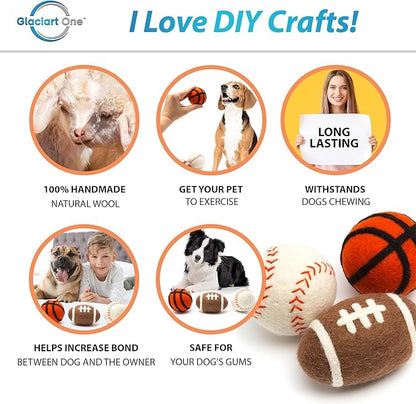 Glaciart One Felt Wool Balls for Dogs (3 Pcs)| Durable Dog Chew Toy, Puppy Chew Toys for Teething & Dog Teeth Cleaning | Pet Toys Fetch Games & for Anxiety/Boredom | Great for Small or Medium
