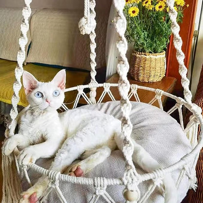 Hand Woven Cat Hammock with Stylish Bohemian Designs, Hanging Cat Bed, Cats Swing Bed, Pet Supplies, Home Decor, Cats Hammock Beds for Playing, Sleeping, Lounging and Climbing