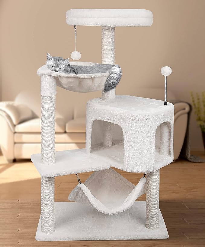 YUNIQUE 39.4'' Cat Tree with Cat Condo and Big Hammock, Beige