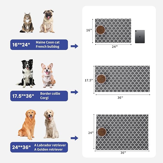 Cooyes Large Dog Food Mat 24"×36", Ultra-Absorbent Dog Bowl Mat for Food and Water, Pet Feeding Mat with Non-Slip Rubber Back, Cat Placemats with Water-Locking Bottom That Protects Floors