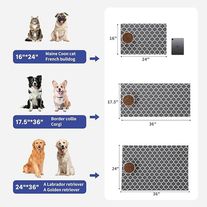 Cooyes Large Dog Food Mat 16"×24", Ultra-Absorbent Dog Bowl Mat for Food and Water, Pet Feeding Mat with Non-Slip Back, Cat Placemats with Water-Locking Bottom That Protects Floors