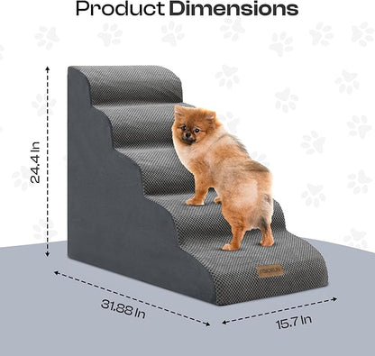 Replacement Cover for Miorun 5-Step Dog Stairs (Cover Only), Machine Washable, Anti-Slip, Fits Curved Dog Ramp for High Bed Up to 26", Light Grey