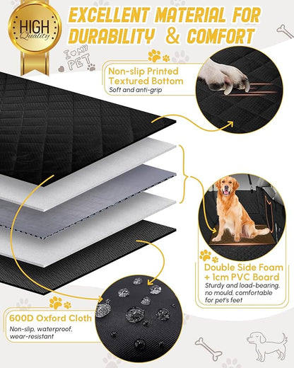 Angooni XL Dog Backseat Extender for Trucks - Hard Bottom 400lbs Load, Heavy-Duty Backseat Dog Hammock, Non-Slip & Waterproof Dog Seat Cover for F150, RAM1500, Silverado