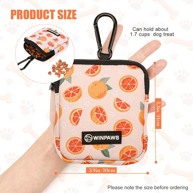 Dog Treat Pouch with Training Clicker,Waterproof Nylon Fabric Poop Bag Holders for Leashes,Hands Free Small Dog Walking Bag with Carabiner, Pet Puppy Training Walking Essentials(Grapefruit)
