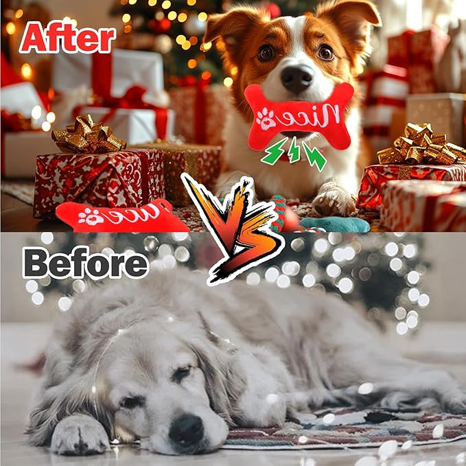 Mity rain Christmas Dog Toys Stockings with Toys - Dog Toys Pack for Large/Medium/Small Dogs, Dog of Squeaky Toys Rope Toy Dog Costume for Teething Bulk