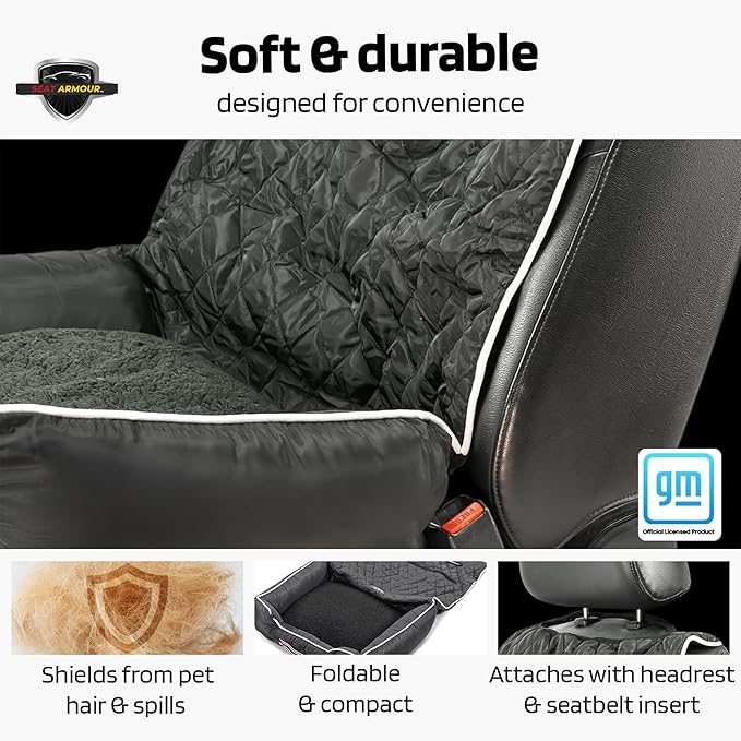 Seat Armour Pet2Go Black Car Pet Bed and Seat Cover – Soft, Durable, Multipurpose Travel Bed for Pets – Fits Most Vehicles, Machine Washable