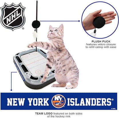 Pets First 5-in-1 NHL New York Islanders Hockey Field Cat Scratcher Toy with Interactive Cat Ball Bell