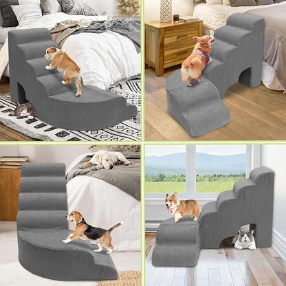 6 Tier Dog Stairs/Steps for High Bed, 27.5”H Non-Slip Pet Stairs Adjust to Left Side of Bed, Pet Steps for Small Dogs, Old Pets, and Injured Dogs, Gray