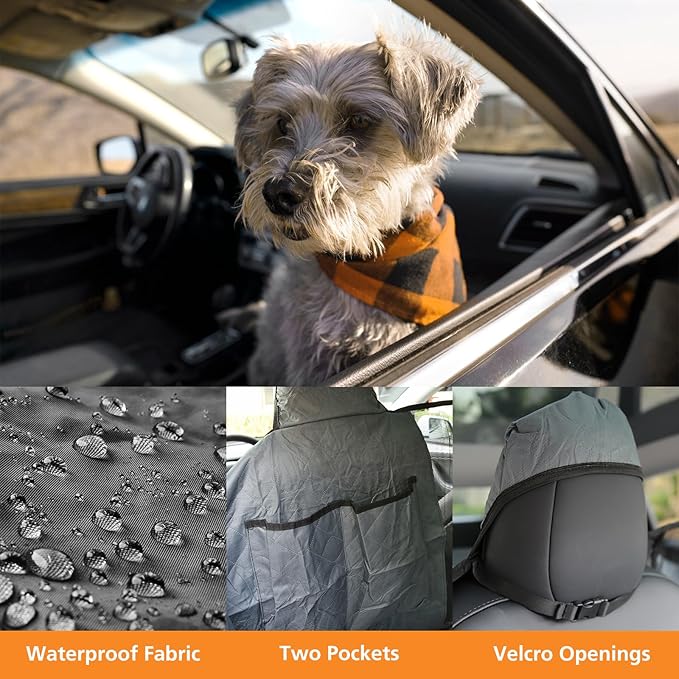 Dog Car Seat Cover for Back Seat (Waterproof, Scratch & Slip Resistant) ‑ Heavy Duty Dog Hammock with Mesh Window, Seat Belt Access & Pet Safety Anchor, Fits Cars/SUV/Truck (Model 3/Y, Gray)