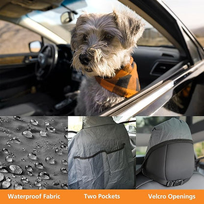 Dog Car Seat Cover for Back Seat (Waterproof, Scratch & Slip Resistant) ‑ Heavy Duty Dog Hammock with Mesh Window, Seat Belt Access & Pet Safety Anchor, Fits Cars/SUV/Truck (Model 3/Y, Gray)