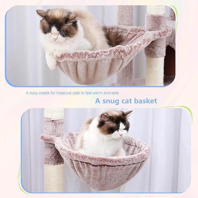 Hey-brother Cat Tree Tower, Scratching Posts with a Extended Part, Wide Platforms, Cozy Condos, Hammocks, Sisal Columns and Ball for Indoor Cats, 70.1 Inches, Muchroom MPJ038MU