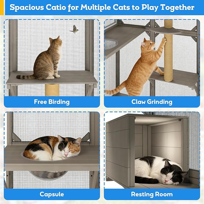 Window Catio Outdoor Cat Enclosure for Indoor Cats, 99.5" Tall Outdoor Cat Patio Cat House with Ultra-Fine Mesh, Large Expandable Perch for Window, 8 Jump Platforms, Scratching Post, Keep Bugs Out