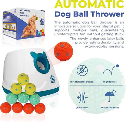 Automatic Dog Ball Launcher for Medium and Small Size Dogs, Interactive Fetch Machine for Indoor and Outdoor Play with 10 PCS Latex Balls, Dual Power Mode Ball Thrower, Dog Toy
