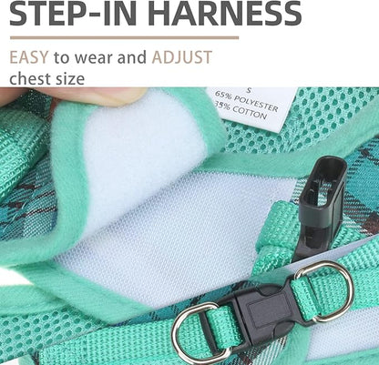 PUPTECK Adjustable Dog Harness Collar and Leash Set Step in No Pull Pet Harness for Small Medium Dogs Puppy and Cats Outdoor Walking Running, Soft Mesh Padded Reflective Vest Harnesses, Lake Green XL