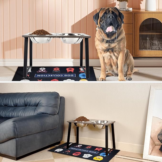 Elevated Dog Bowls for Large & X-Large Dogs, 16" Tall Raised Stand with 2 Stainless Steel 3000ML Bowls, Slow Feeder & Spill-Proof Mat – Extra Large Dog Food & Water Bowl Set