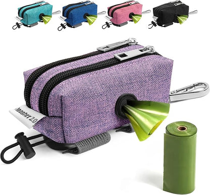 Dog Poop Bag Holder for Leashes - Dog Poop Bag Dispenser and Treat Holder with 2 Waterproof Pouches for Pet Waste Bags and Walking Accessories + 1 Free Roll - Leashrr 2.0 (Purple)