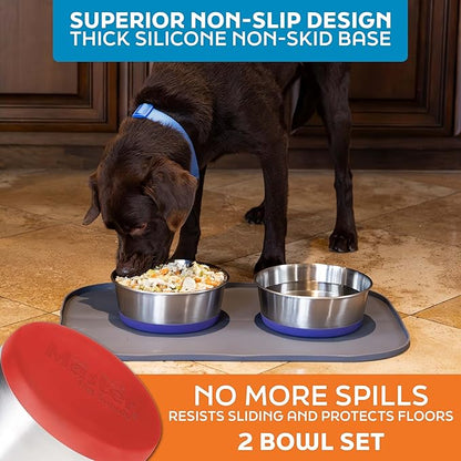 Master Pet Supply Stainless Steel Dog Bowls Set of 2 with Extra Thick Silicone Base - 8 Cup (64 oz) Crimson Red, Non-Slip, Dishwasher Safe Metal Bowls, Pet Dog Food Bowl for Dogs, Cats, Anti Rust