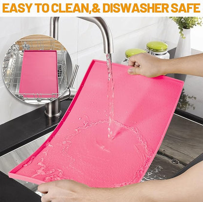 Hubulk Dog Feeding Mat,100% Waterproof Food Grade Silicone Pet Food and Water Bowl Placemat,Dishwasher, High Raised Edge to Prevent Spills,Nonslip Tray to Stop Messes on Floor (32"x24"x1.0", Pink)