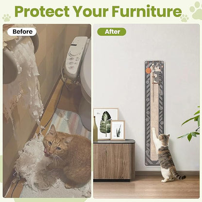Cat Scratch Couch Furniture Protector, 78.7" x 15.8" Cat Scratcher Pad Deterrent from Cats Claws Scratching, DIY Sisal Carpet Cat Proof Couch Cover Replacement for Indoor Sofa, Wall, Door, Cute Grey
