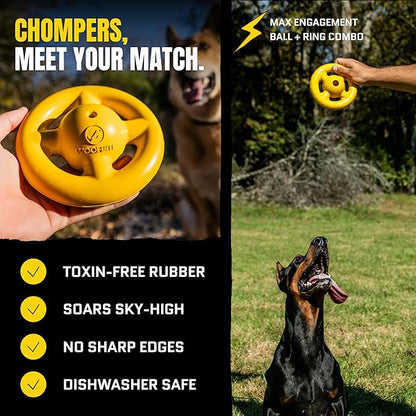 Virtually Indestructible Orbit Dog Ball - Lifetime Replacement - Tough, Durable Chew Toy for Aggressive Chewers - Safe Non-Toxic Natural Rubber - Chew, Fetch, Puzzle - Med/Large, 6"x2.5"