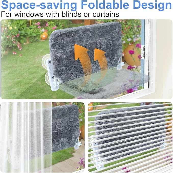 2-Pack Cat Window Perch for Cats Inside Cordless, Sturdy Foldable Cat Hammock Bed for Window with Pillow, Pet Window Seat with Metal Frame and Reversible Cover, Pet Perch Bed Shelf for Cats Inside(L)