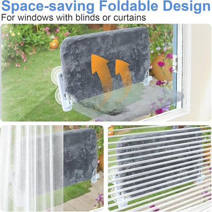 2-Pack Cat Window Perch for Cats Inside Cordless, Sturdy Foldable Cat Hammock Bed for Window with Pillow, Pet Window Seat with Metal Frame and Reversible Cover, Pet Perch Bed Shelf for Cats Inside(L)