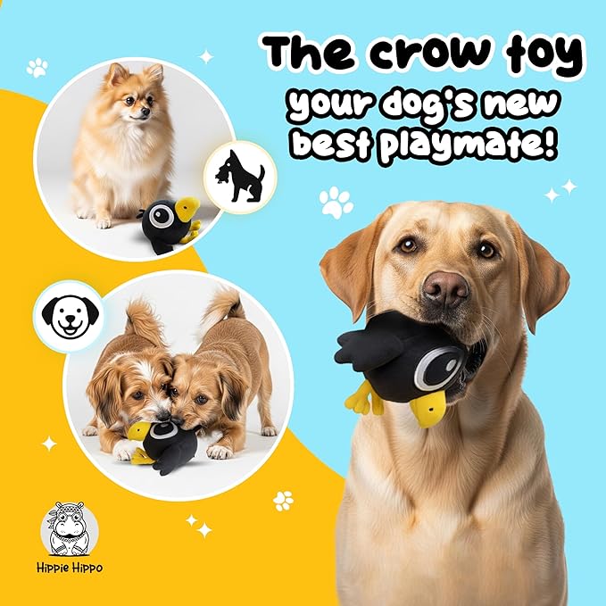 Squeaky Dog Toy for Small & Medium Dogs – Cute Black Crow Plush Dog Toy – Soft Stuffed Animal Puppy Toy with Squeaker for Interactive Play, Safe Durable Plush Toy to Keep Pets Busy – 6.5"