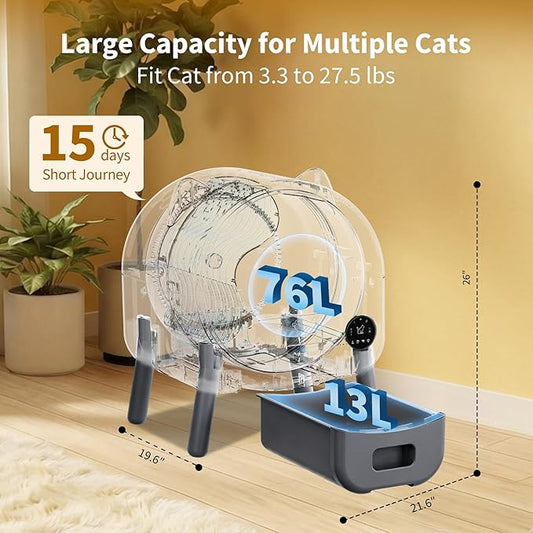 Self-Cleaning Cat Litter Box with Large Capacity and Automatic Cleaning, Automatic Litter Box with App Control, Triple Safety Protection, Removable Washable Liner, 1 Rolls Garbage Bags
