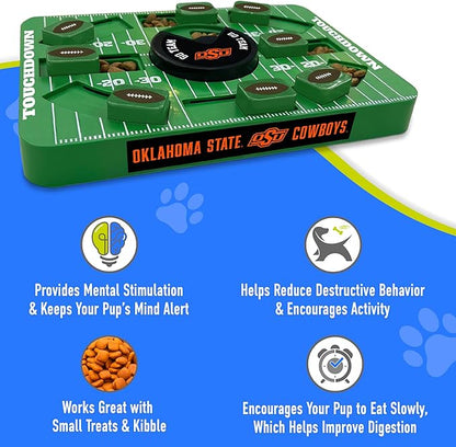 Pets First NCAA Oklahoma State Large Puzzle Toy, New Size, Interactive Dog Treat & Slow Feeding Toy