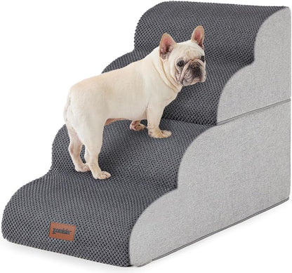 Dog Stairs Ramp for Bed 19.7" H - Pet Stairs for Small to Medium Dogs to Get on Bed and Couch, 35D Foam Dog Steps with Non-Slip Bottom Grey, 4 Steps
