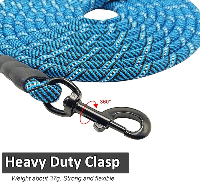 MayPaw Heavy Duty Rope Dog Leash, 3/6/8/10/12/15/20/30 FT Long Dog Lead Nylon Pet Leash, Soft Padded Handle Thick Lead Training Leashes for Large Medium Dogs (15ft * 1/2", Blue Black)