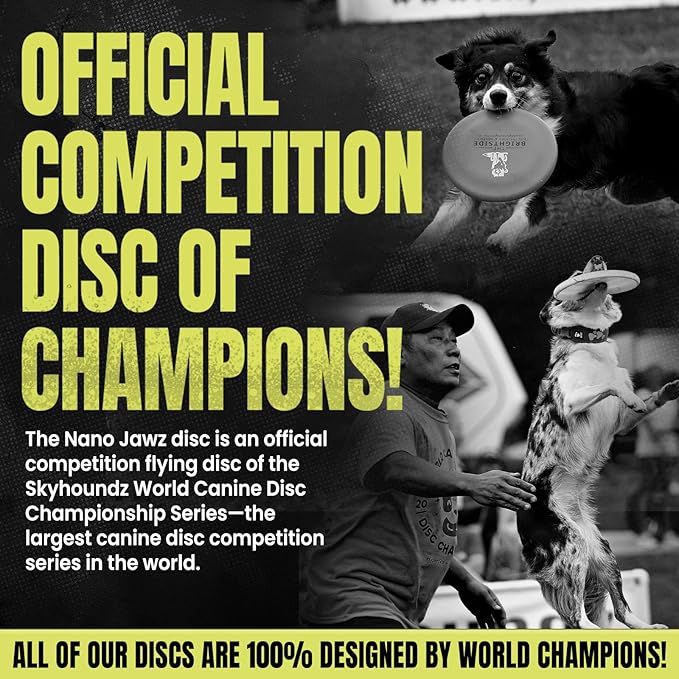 Hyperflite Nano Jawz Disc Dog Disc 4” (24g) | Official Skyhoundz Mini Flying Disc for Small Dogs & Puppies | Long-Flying, Lightweight Chase Dog Toy for Backyard, & Beach | Anti-Glare - Yellow