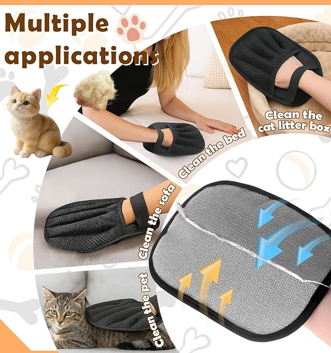 Pet Hair Removal Glove for Cats & Dogs Grooming, Pet Hair Removal Tool Brush Kit Reusable Lint Remover for Carpet Furniture Car Clothes