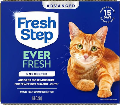 Fresh Step Advanced Ever Fresh Multi Cat Clumping Cat Litter, Unscented, Low Dust, Odor Control with Ammonia Block Tech, Compatible in Automatic Litter Boxes, 32 lb. (2 x 16 lb.)