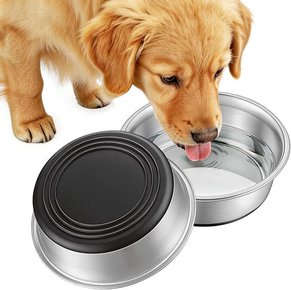 Stainless Steel Dog Bowls Set of 2, Extra Thick Metal Bowls, with Non-Slip Rubber Base Dog Bowl, BPA Free, Holds 8 Cups(59 fl oz), for Small Dogs, Black