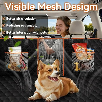 Back Seat Extender for Dogs - Large Space, Waterproof Dog Car Seat Cover for Back Seat with Hard Bottom Holds 420lbs, 600D Heavy-Duty Upgraded Material Dog Hammock for Car, Easy to Use and Clean