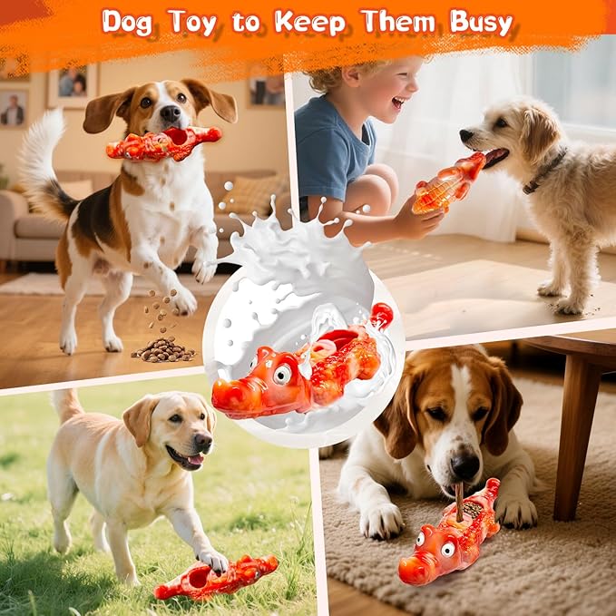 Dog Toy for Aggressive Chewers:Tough Almost Indestructible Chew Toys for Medium & Large Breeds,Treat Dispensing Dog Puzzle Toy Reduce Pet Anxiety and Boredom to Keep Them Busy,Milk Flavored