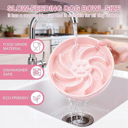 Ceramic Slow Feeder Dog Bowl, 1.5 Cup Dog Food or 20oz Water, Slow Eating Bowl for Small Breed, Maze Puzzle Feeder for Fast Eaters, Anti-Choking Stop Bloat, Non-Slip BPA Free (Pink)