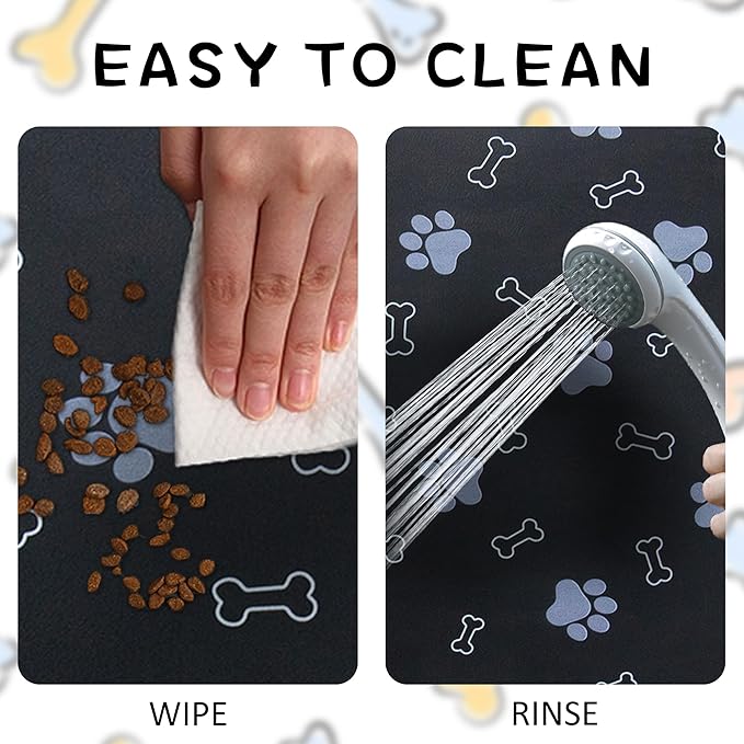 Pet Cat Dog Food Mat Non Slip Mat for Dog Water Bowl Mat Quick Dry Absorbent Cat Feeding Mat, 24 * 16.9 in, Black