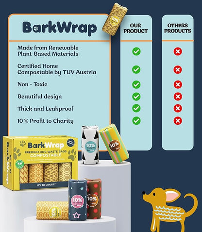 240 Biodegradable Dog Poop Bags Rolls Extra Thick Compostable Waste Doggie Pet Bulk Leak-Proof Bag - 100% Certified Home with Beautiful Colorful Design and Easy Open Compliant 10% To Charity