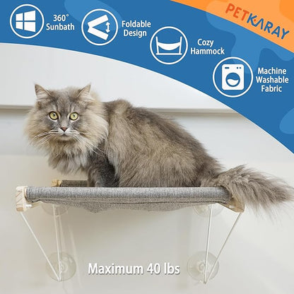 PETKARAY Cat Window Perch, Foldable Cat Hammock for Window, Stable Window Shelves for Indoor Cats, Set Includes 2 Pack of Window Stairs